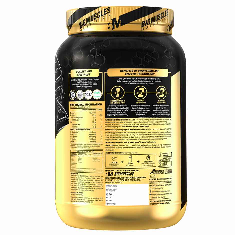 Big Muscles Nutrition Premium Gold Whey | Informed Choice Uk Certified | Isolate Whey Protein Blend
