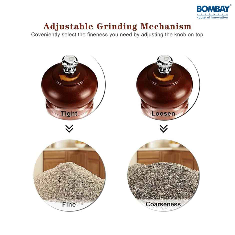 Traditional Wooden Salt & Pepper Shakers with Adjustable Coarseness Refillable | 6 inch BROWN