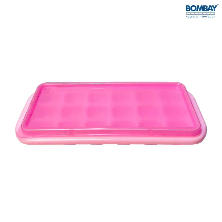 Ice Tray With Lid 18 Cubes Tray (Pink)