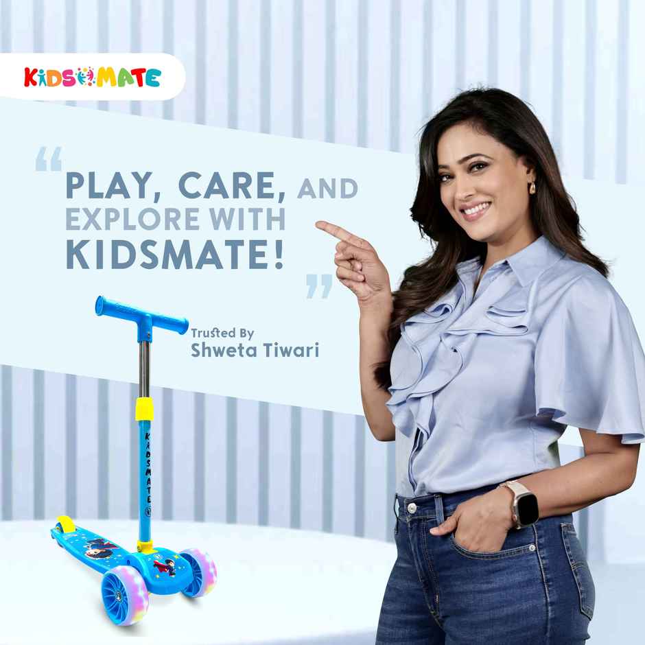 Kidsmate Rider Pro Kick Scooter with LED Wheels & Foldable Design for Kids 2-12Y - Blue