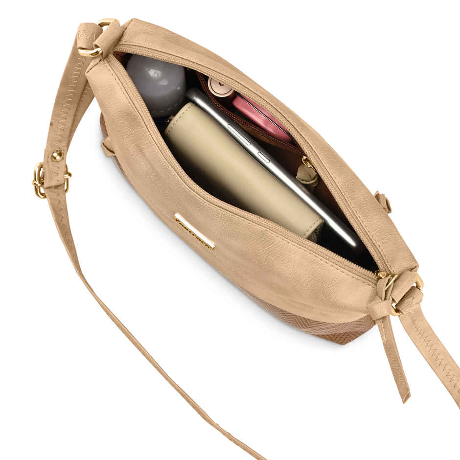 Fastrack Women's Textured Sling Bag | Tan Brown