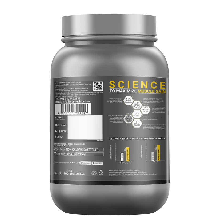 MuscleBlaze Biozyme Performance Whey Protein Powder | French Vanilla Creme