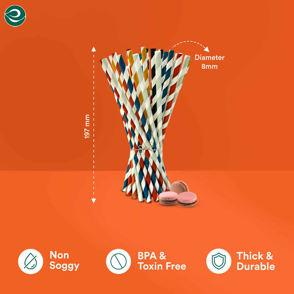 Eco Soul 8mm Multi-Colour | 50 Count | Paper Straw