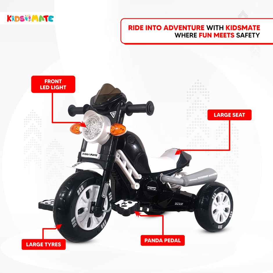 Kidsmate Turbo Pedal Tricycle with Musical Horn & Lights for Kids 3-6Y - Black/White