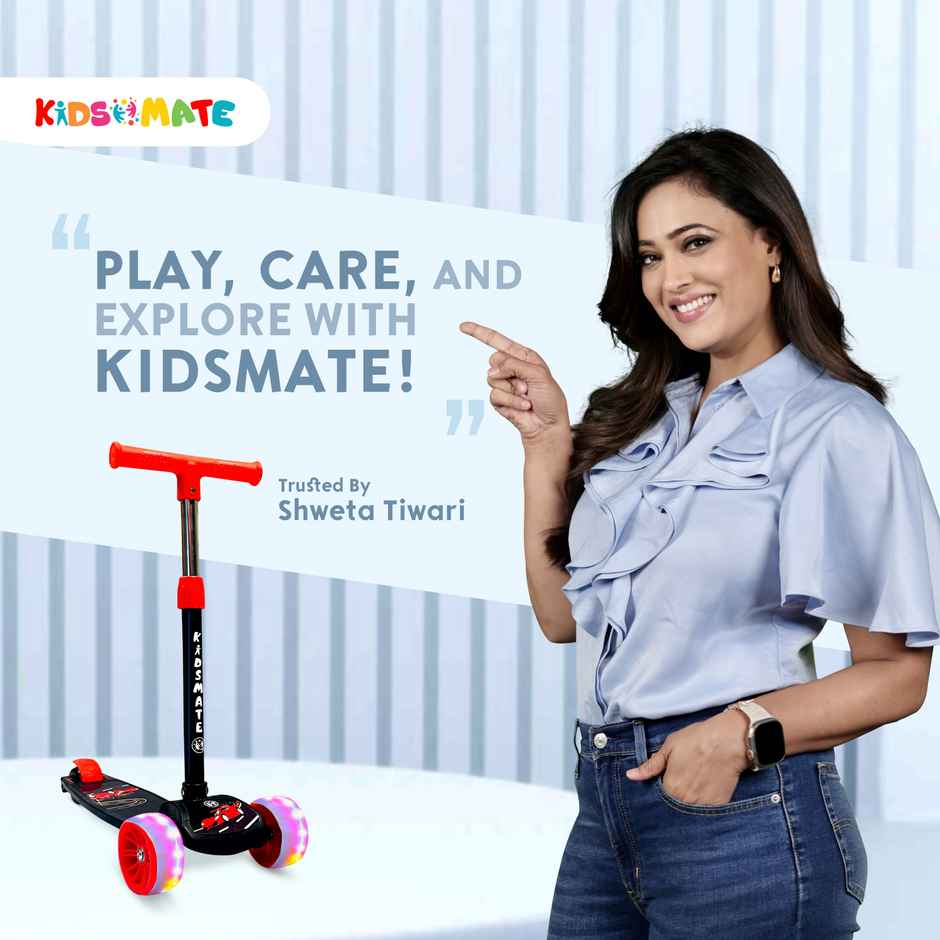 Kidsmate Rider Pro Kick Scooter | Broad PU LED Wheels | 3-Wheel Skating Scooter | Black