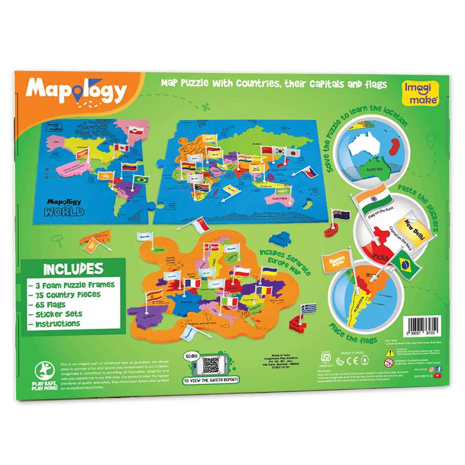 Imagimake Mapology World Flags & Capitals Puzzle | Geography Learning Toy | Flag Recognition Game