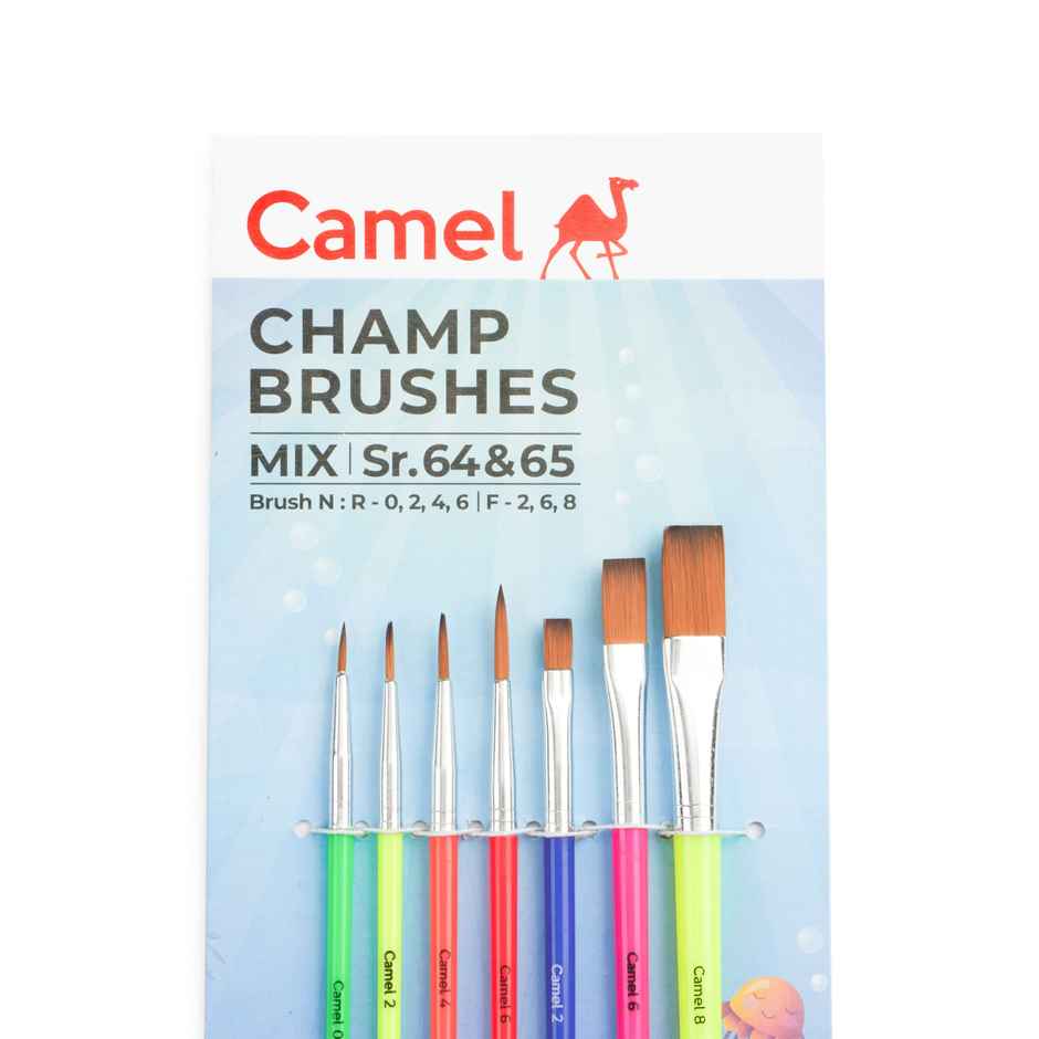 Camel Champ Brushes Assorted Pack Of 7 Brushes, Round And Flat