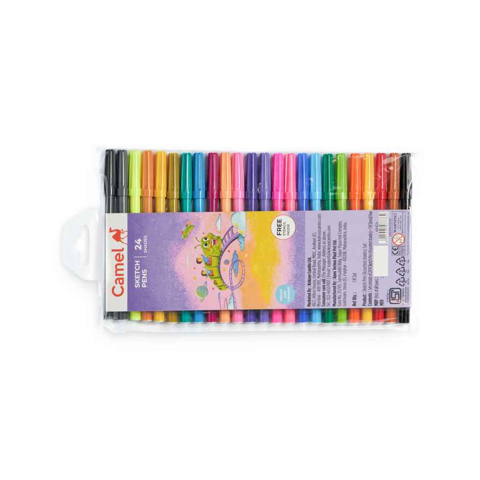 Camel Sketch Pens 24 Shades With Stencil | Smooth Coloring
