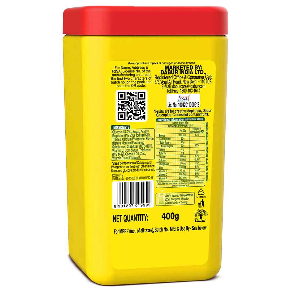 Dabur Glucoplus-C Lemon Instant Energy Glucose Powder