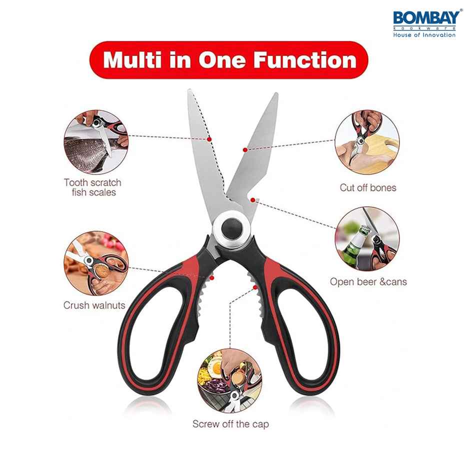 Kitchen Scissor for General Use | Stainless Steel Multi-Function Scissor | Red