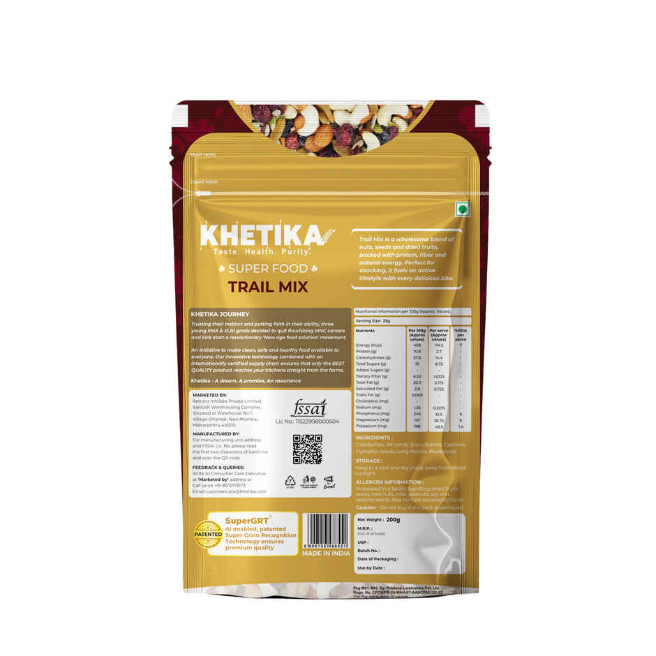 Khetika Trail Mix Dry Fruit- Almonds, Cashews, Cranberries, Blueberries, Black Raisin, Long Raisin, Pumpkin seeds