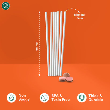ECO SOUL 8mm White | 50 Count | Paper Straw