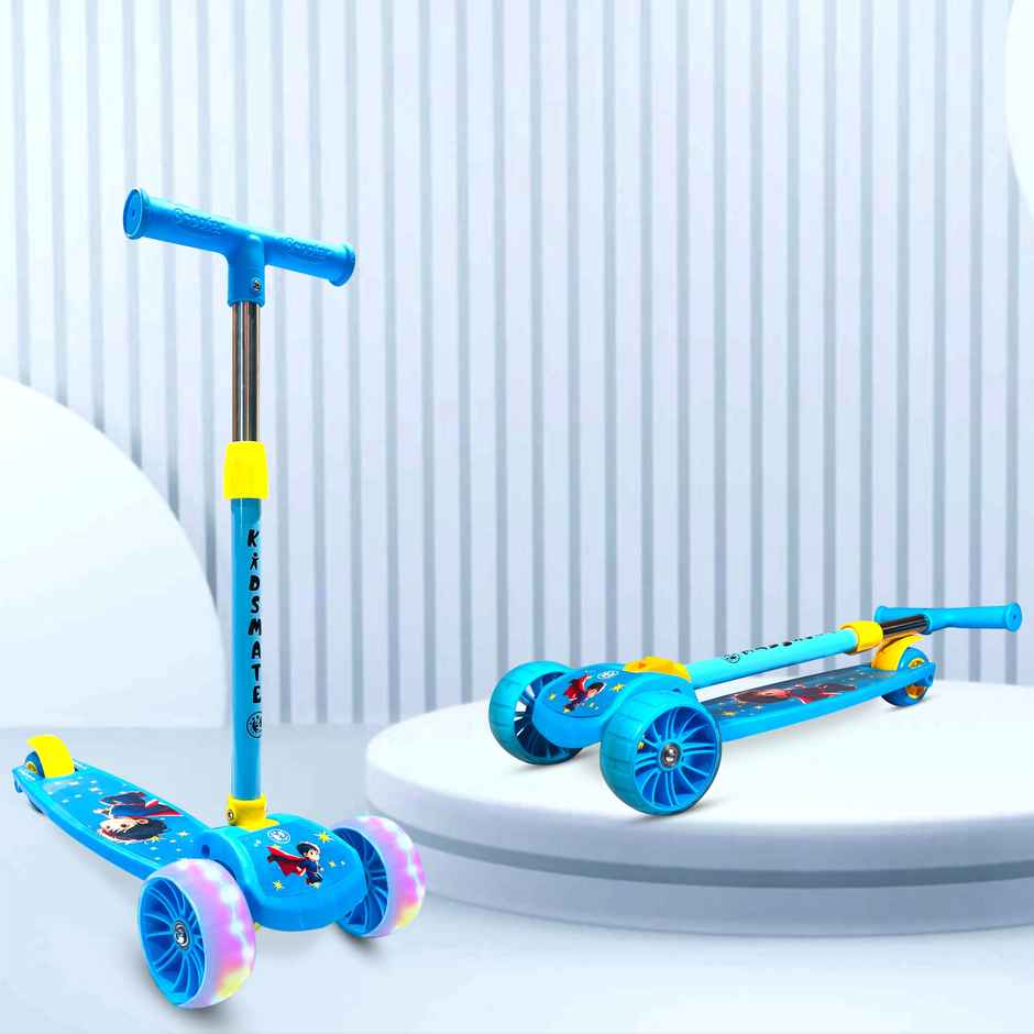 Kidsmate Rider Pro Kick Scooter with LED Wheels & Foldable Design for Kids 2-12Y - Blue