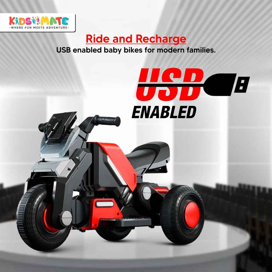 Kidsmate Hyrider 6V Electric Bike with Music & LED for Kids 1-4Y - Red