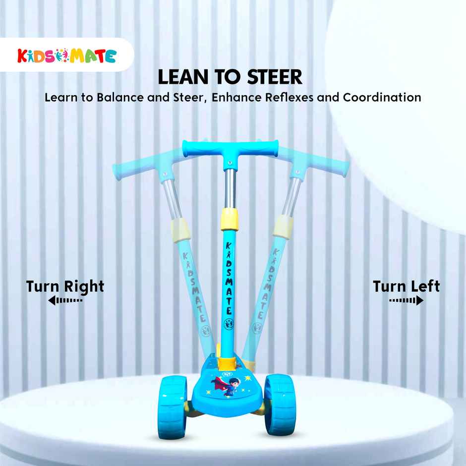 Kidsmate Rider Pro Kick Scooter with LED Wheels & Foldable Design for Kids 2-12Y - Blue