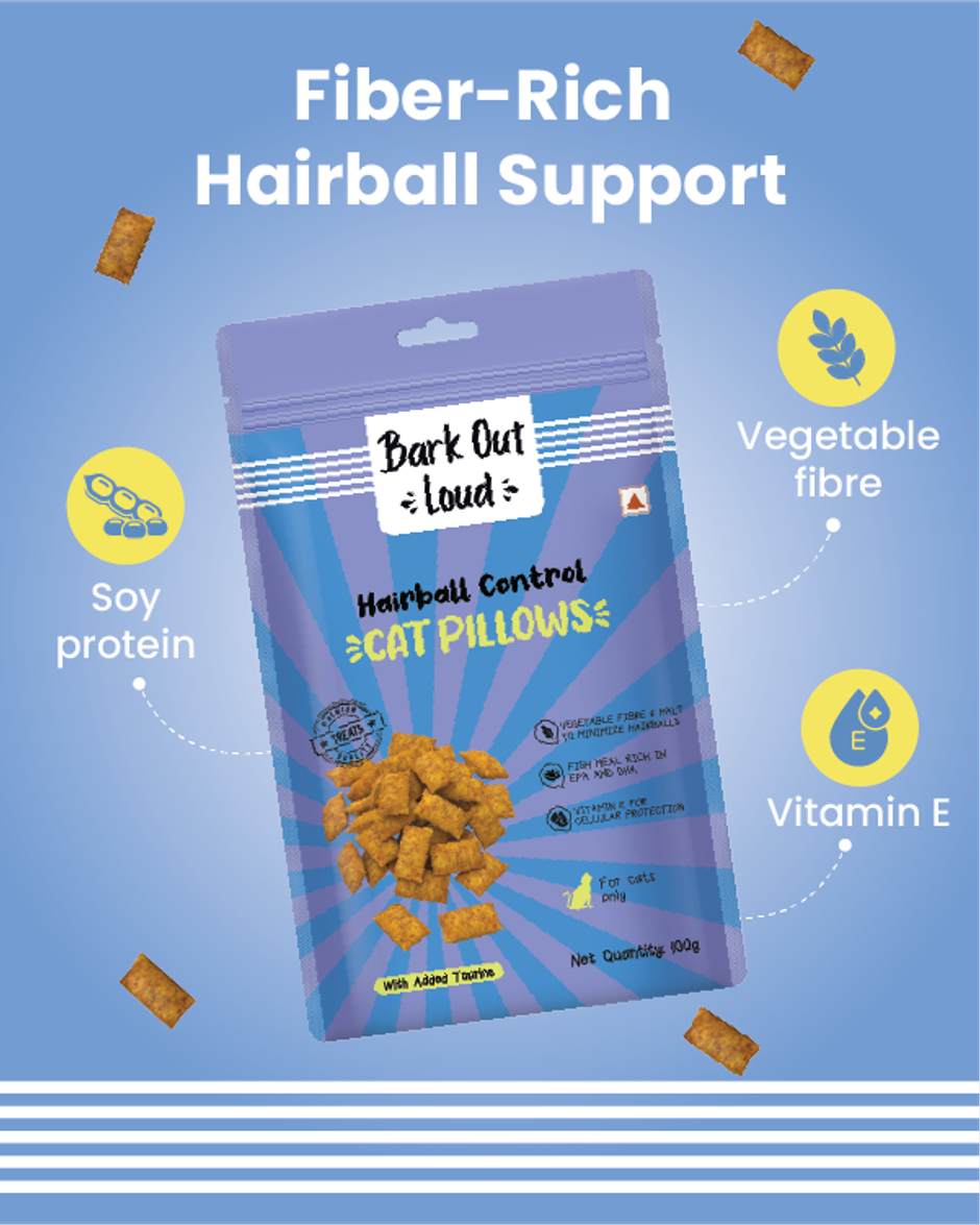 Bark Out Loud Cat Treat - Hairball Control Cat Pillows with Taurine & Vitamin E (Made in Spain)
