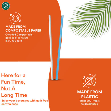 ECO SOUL 8mm White | 50 Count | Paper Straw