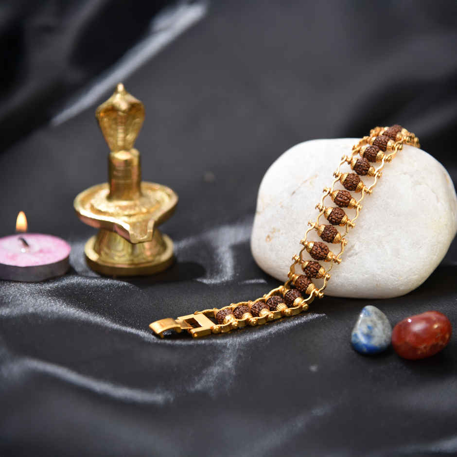 Astrotalk Gold-Plated Beaded Rudraksha Bracelet for Spiritual Wear 