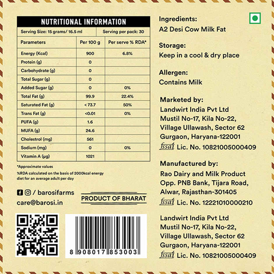 Barosi A2 Desi Cow Ghee Jar | Classic & Authentic