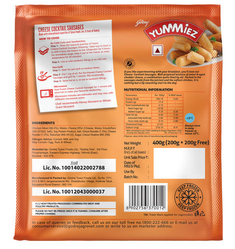 Godrej Yummiez Chicken Cheese Cocktail Sausages