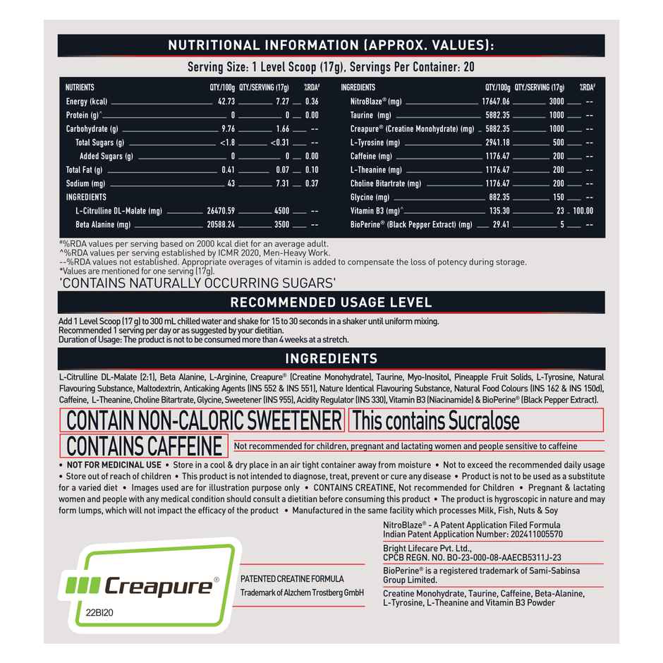 MuscleBlaze Pre Workout WrathX, (Fruit Fury, 20 Servings)