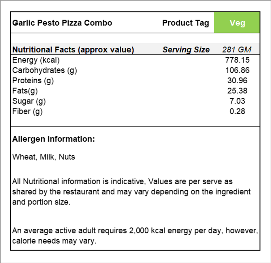 Garlic Pesto Pizza Combo