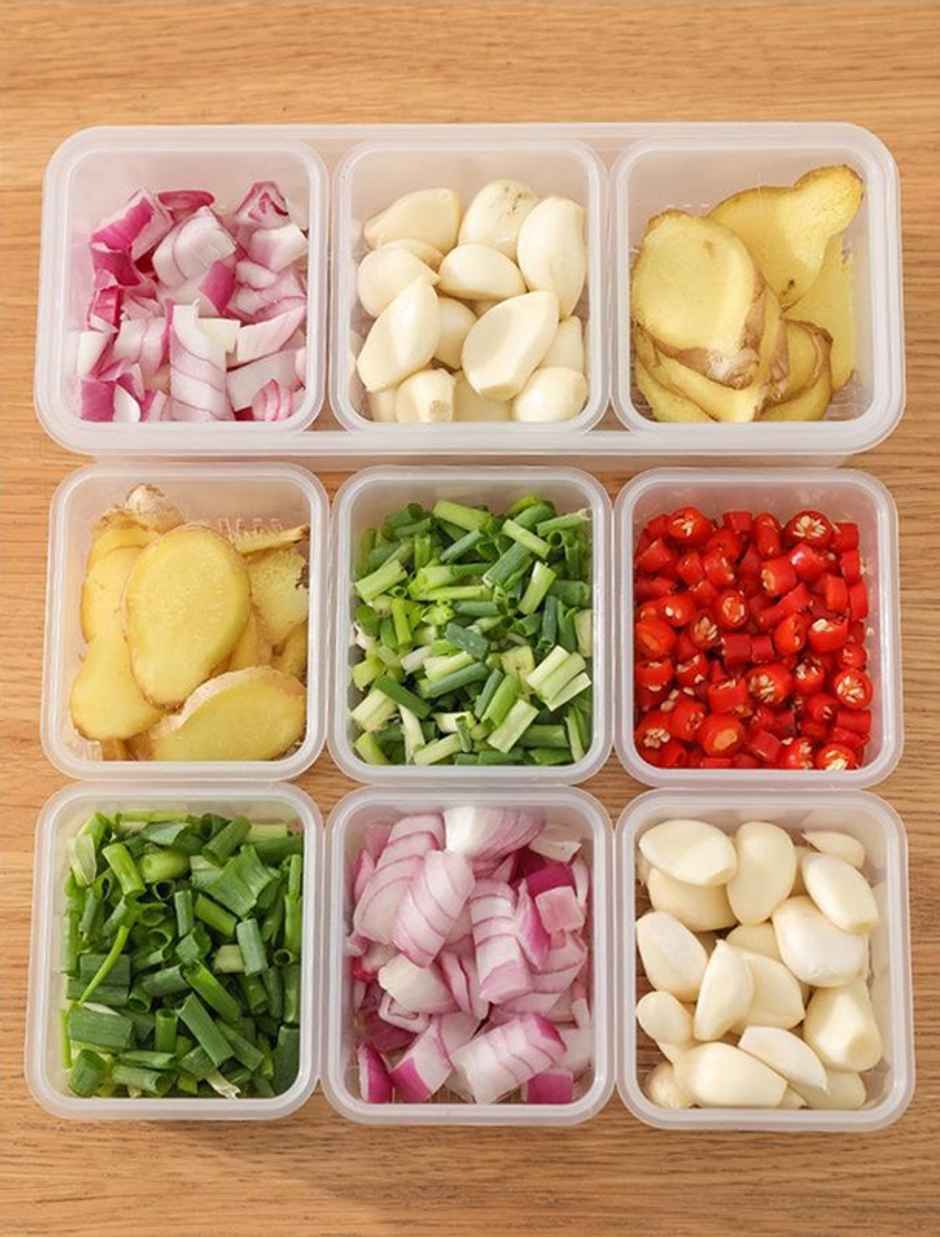 New Dawn 3 Grid Food Storage Containers vegetable storage box for fridge Durable Fridge Storage Box