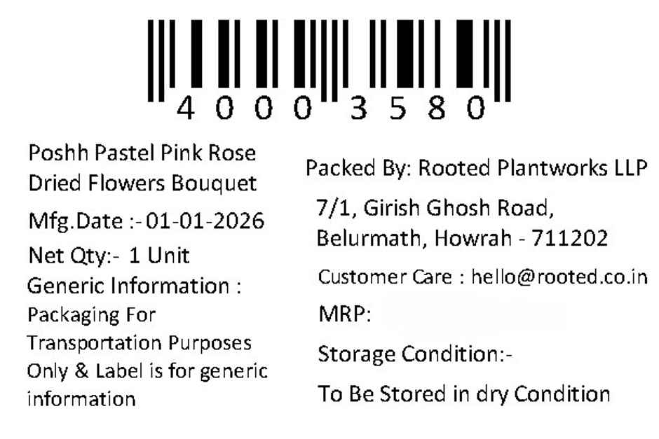 Pastel Pink Rose Love Dried Flowers Bouquet | Ideal for Gifting | Poshh