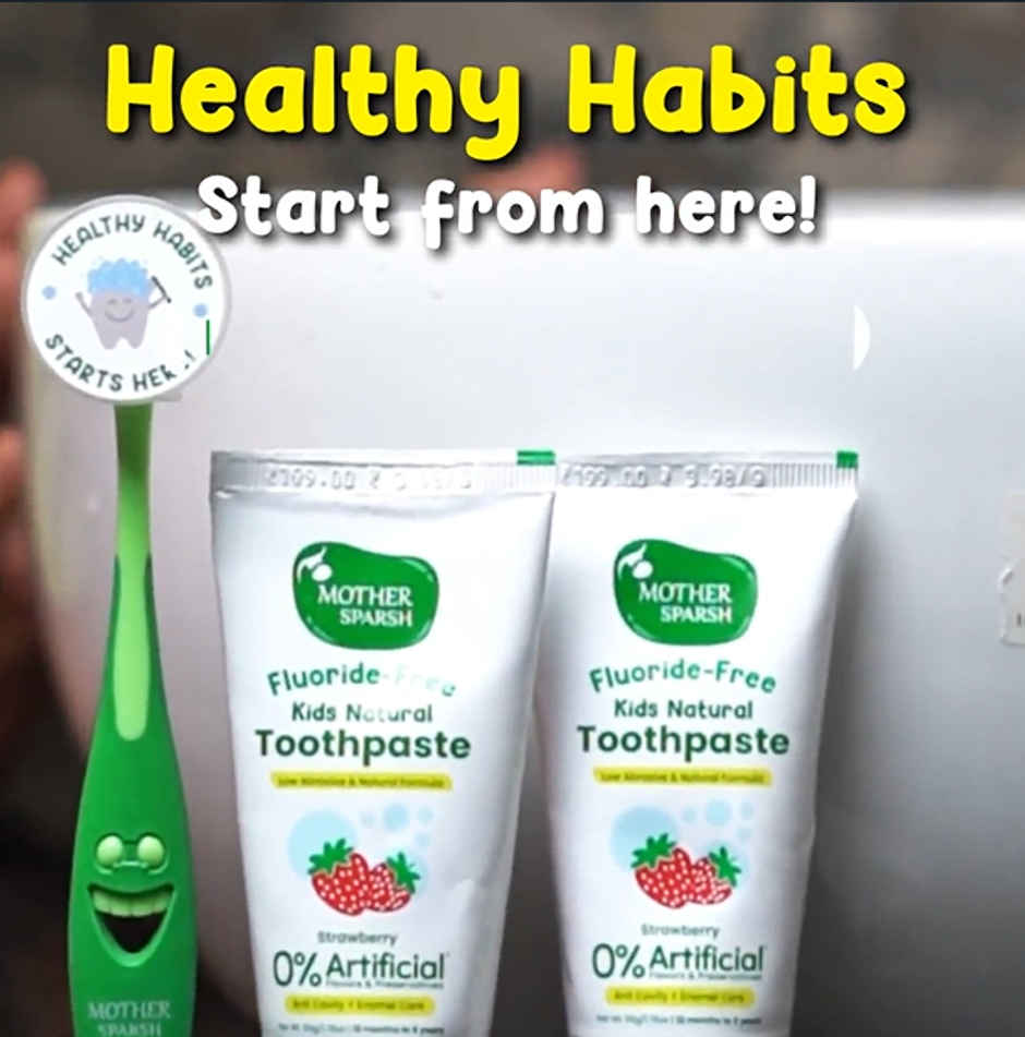 Mother Sparsh Fluoride-Free Kids Toothpaste with Toothbrush| Blueberry