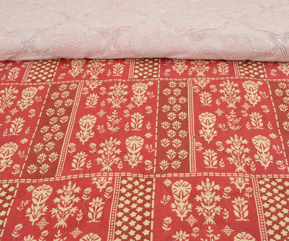 Furnofy Ultrasonic Comforter King Size Light Weight | Microfibre | Red & Cream - 80 x 90 in