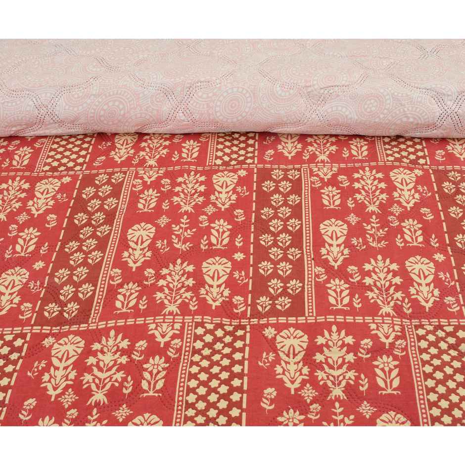 Furnofy Ultrasonic Comforter King Size Light Weight | Microfibre | Red & Cream - 80 x 90 in