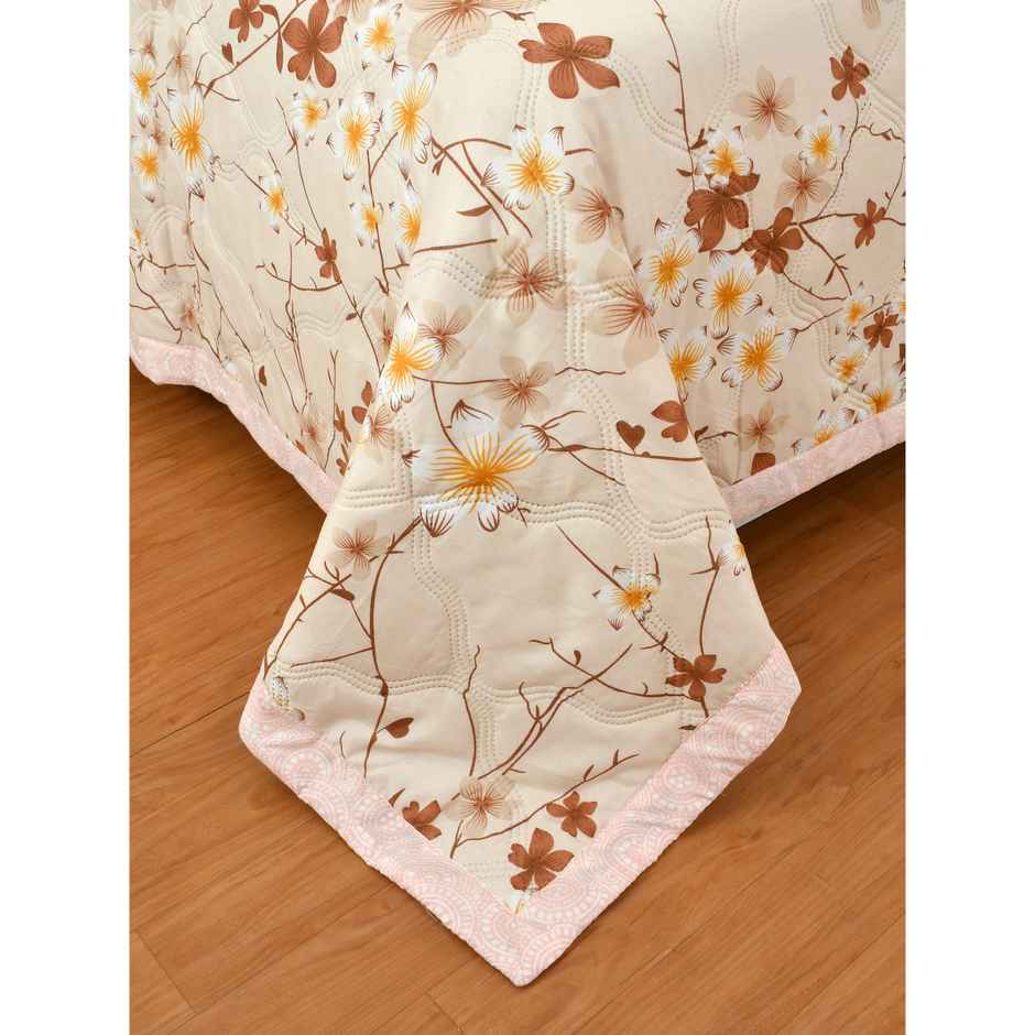 Furnofy Ultrasonic Comforter King Size Light Weight | Microfibre |Beige & Pink Autum - 80 x 90 in