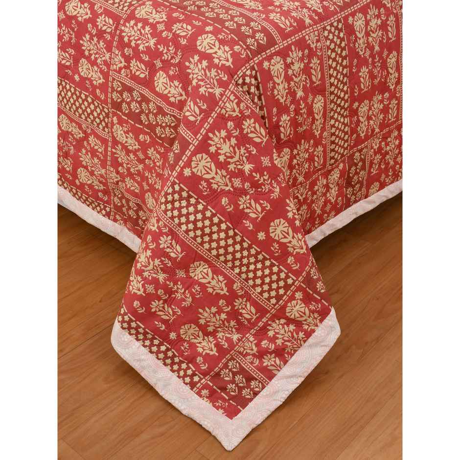 Furnofy Ultrasonic Comforter King Size Light Weight | Microfibre | Red & Cream - 80 x 90 in