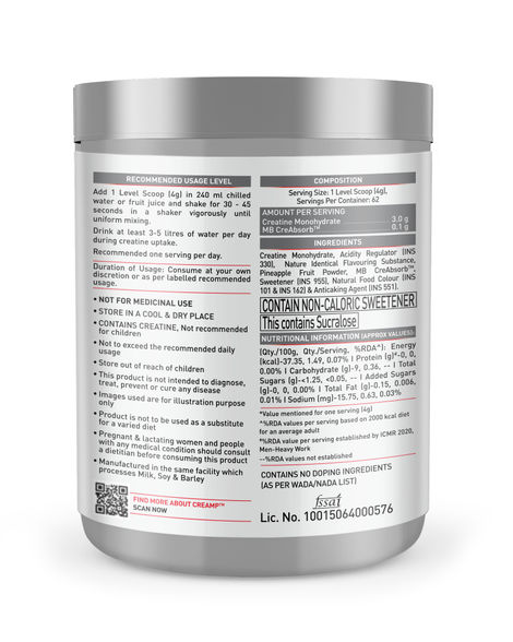 MuscleBlaze Mirconised Creatine Monohydrate CreAMP Powder (Citrus Blast, 62 Servings)