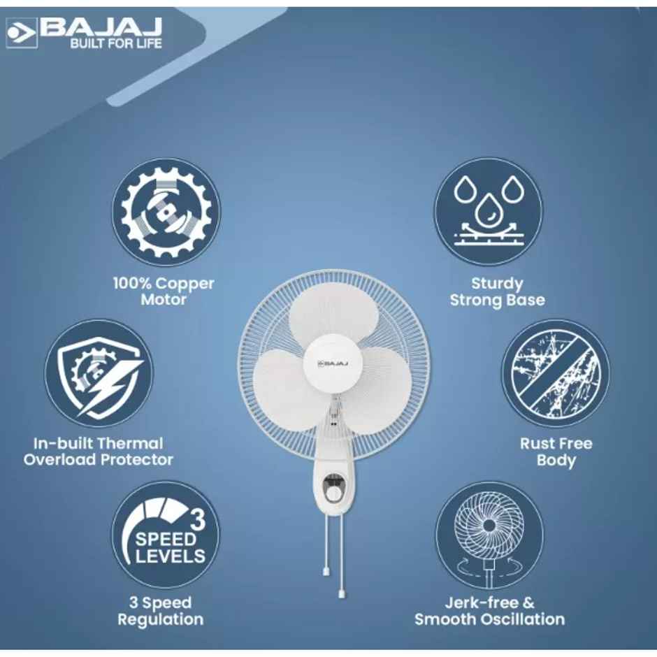 Bajaj Crest Neo Wall Fan, 400mm, All White