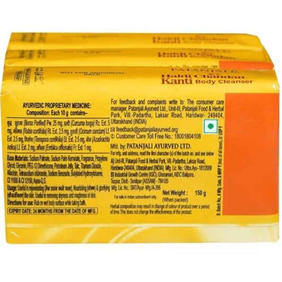 Patanjali Ayurveda Haldi Chandan Kanti Body Cleanser (3X1) 150gm Soap