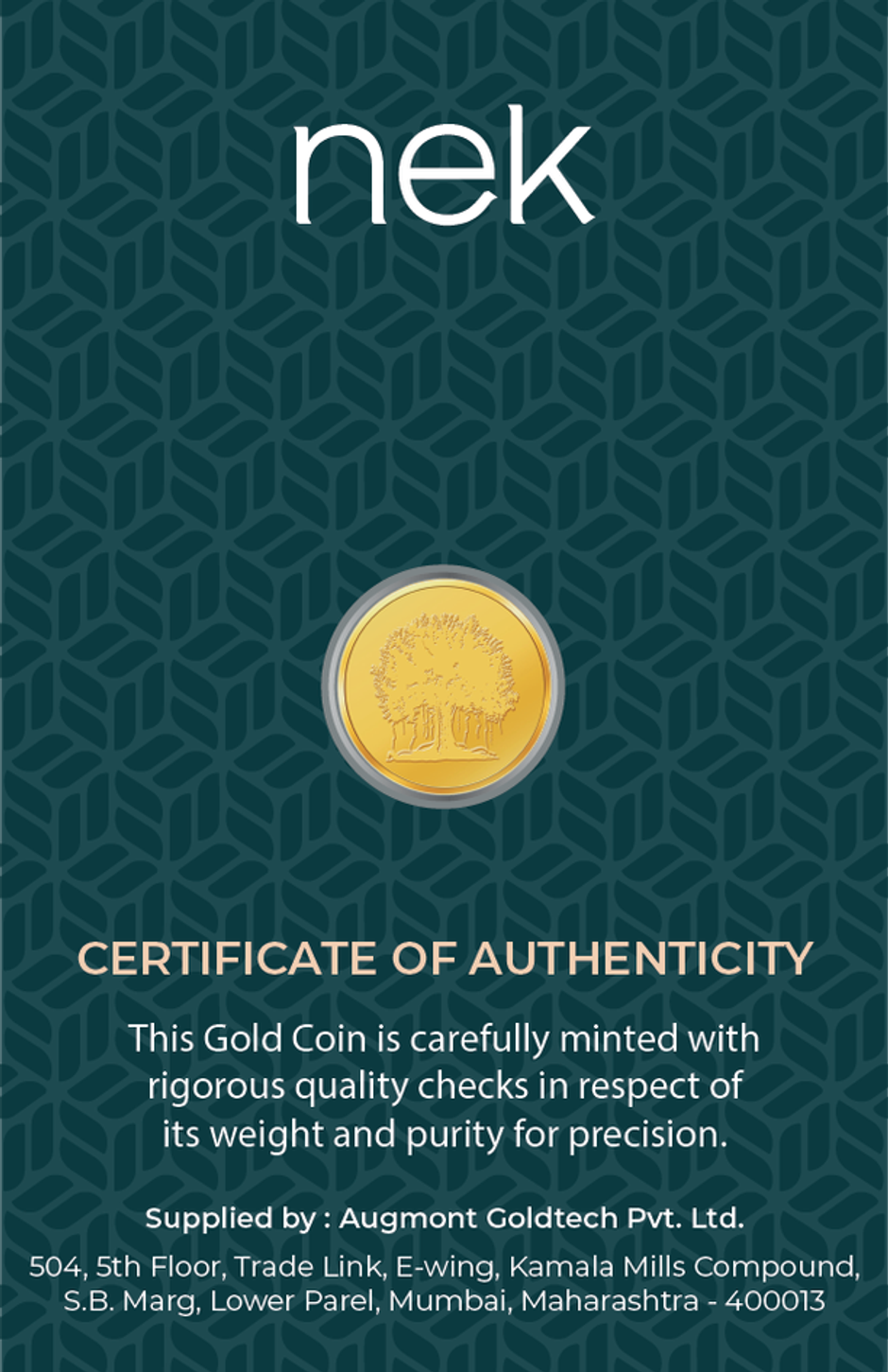 Nek By Jar Gold Coin 24K | 999 Purity