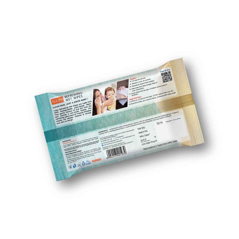 Tulips Refreshing Wet Wipes Tropical Paradise LID | 30 Pulls Per Pack