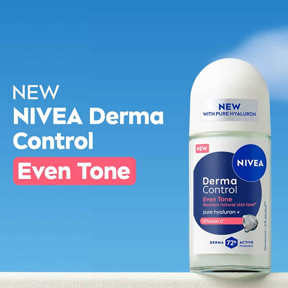 NIVEA Derma Control Eventone Alcohol, Pure Hyaluron and Vit C Underarm Roll On Women