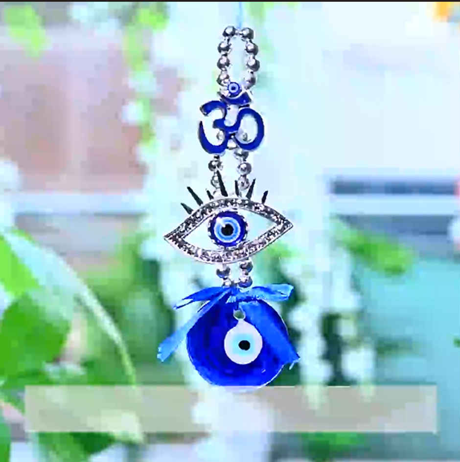 HINDCRAFT Om Evil Eye Hanging Blue Pendant Spiritual Protection Amulet for Home and Car
