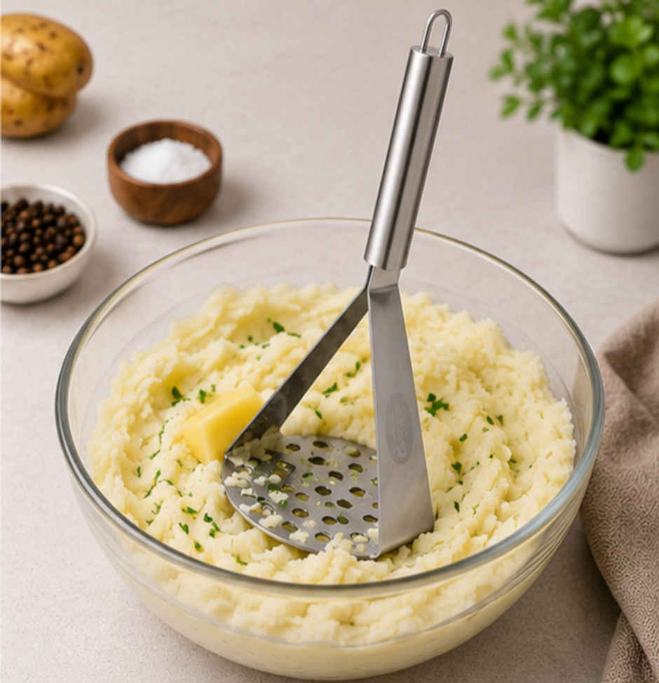 Jensons Stainless Steel Potato Masher | Heavy Duty Pav Bhaji & Vegetable Masher | Food Grade