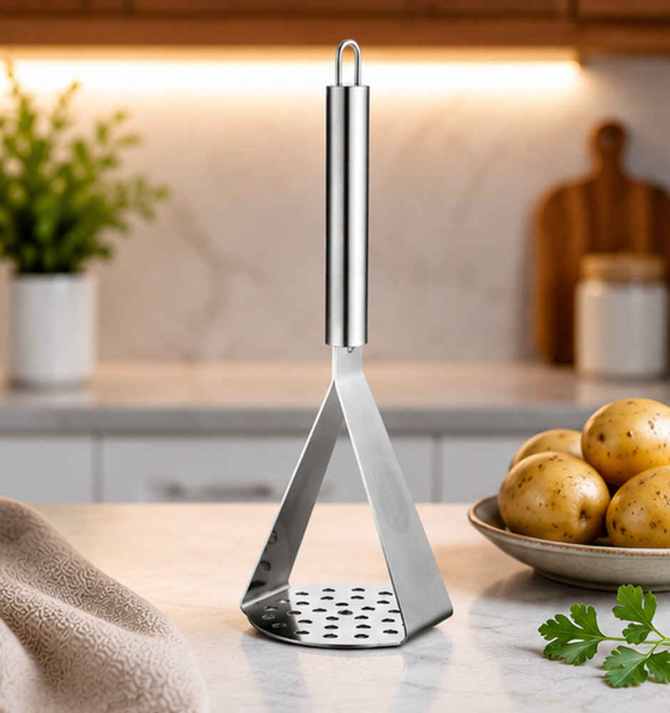 Jensons Stainless Steel Potato Masher | Heavy Duty Pav Bhaji & Vegetable Masher | Food Grade