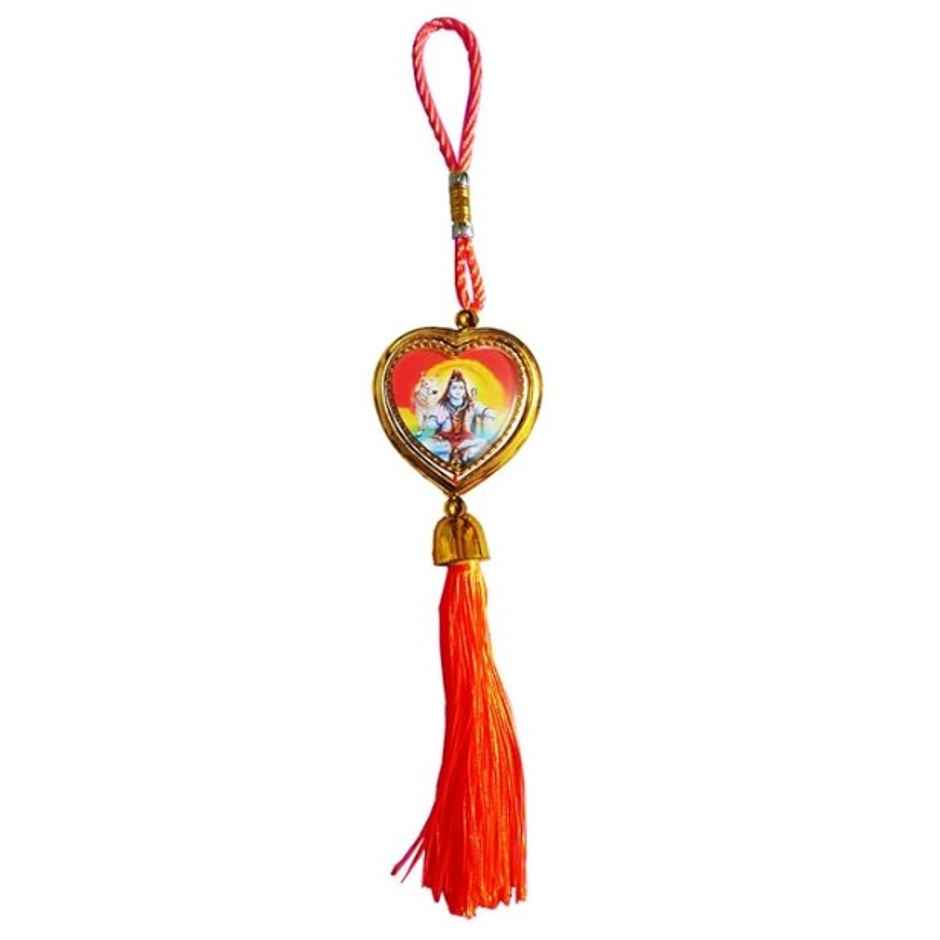 TiyuTrendzz Lord Shiva Rotational Dual Side Heart Decor Hanging Red Tassel | Car Rearview Mirror