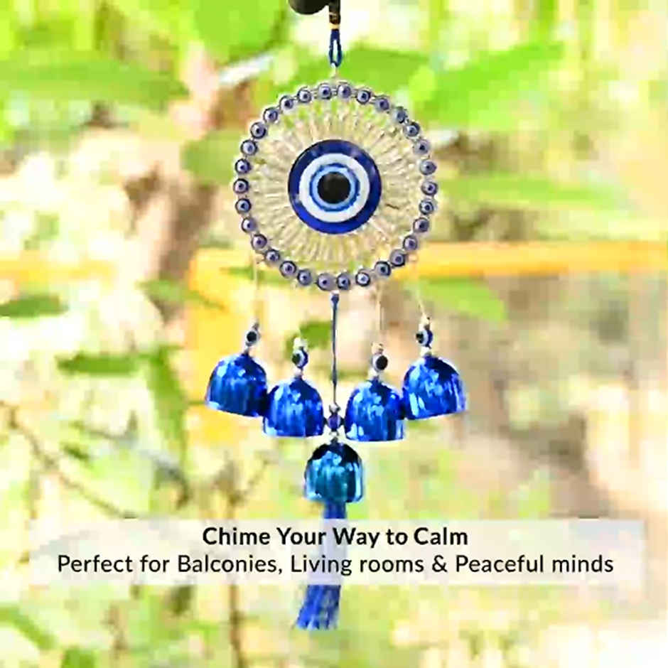 HINDCRAFT 5 Bells Evil Eye Wind Chime Good Luck and Gift for Home and Balcony