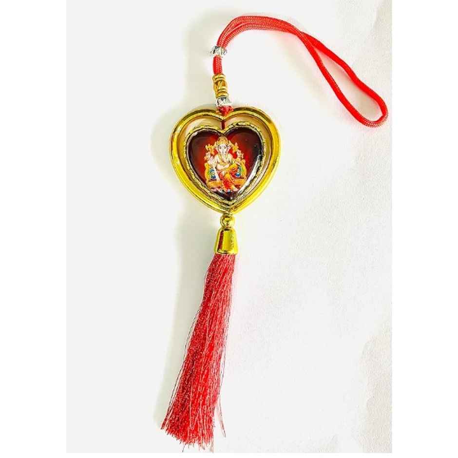 Lord Ganesh Rotational Dual Side Heart Decor Hanging Red Tassel | Tiyutrendzz | Ganesh Chaturthi Specials