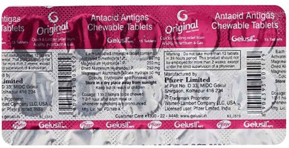 Gelusil Mps Original Mint Flavour Chewable Tablet