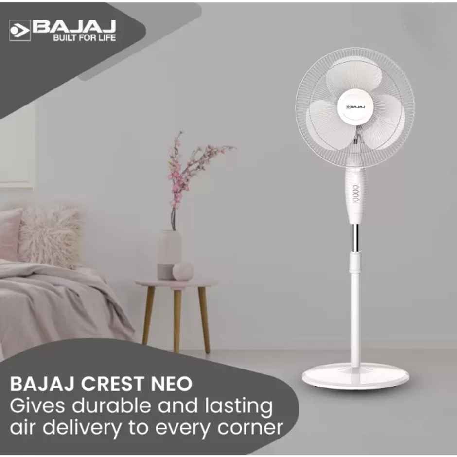 Bajaj Crest Neo Pedestal Fan, 400mm, All White
