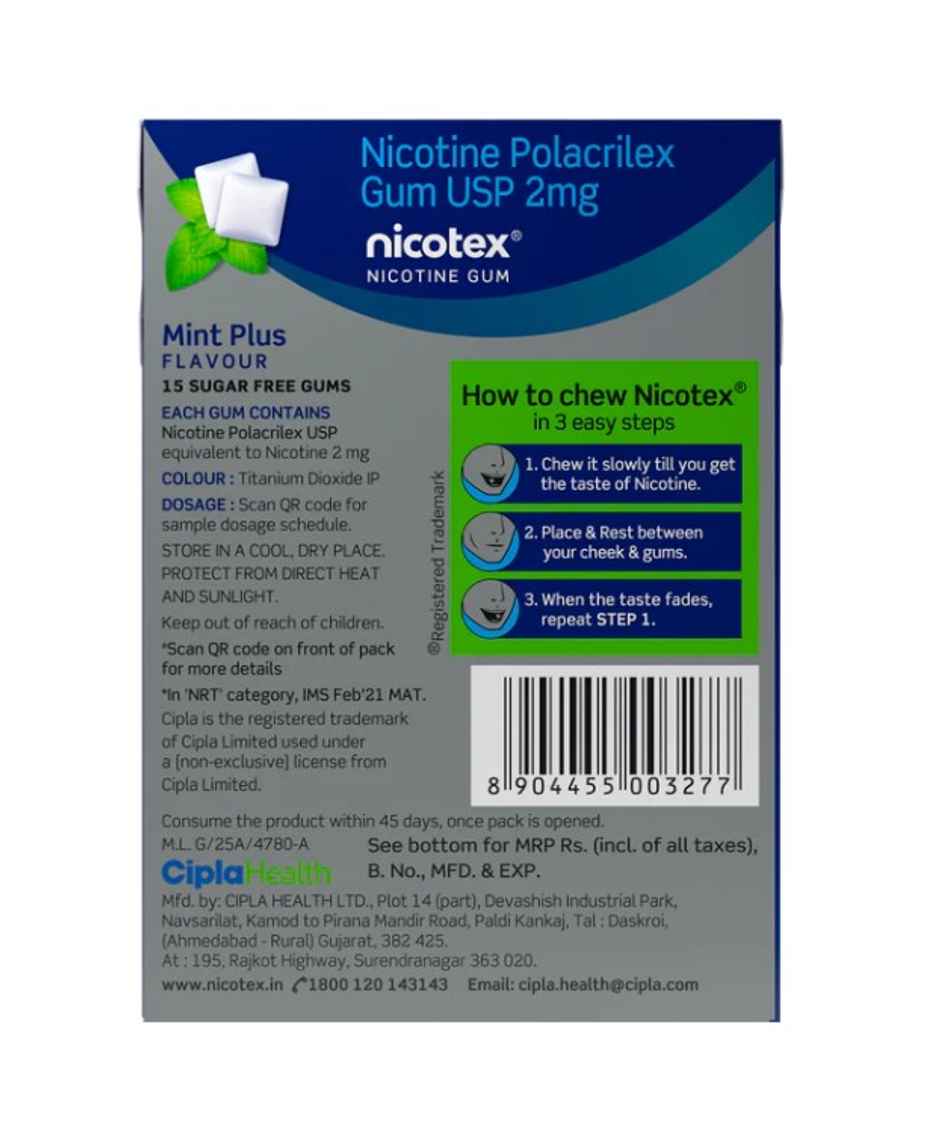 Nicotex 2mg Mint Plus Flavour Sugar Free Chewing Gum