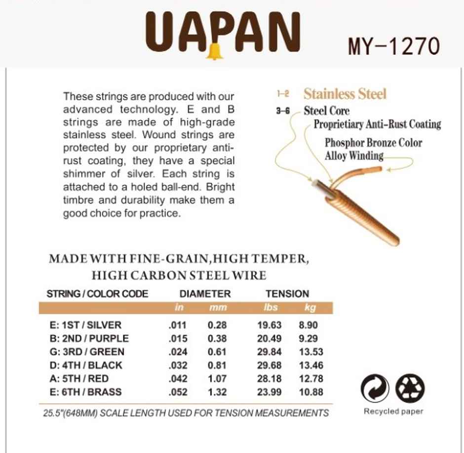 Uapan Acoustic Guitar 6 String & 2 Pick Set