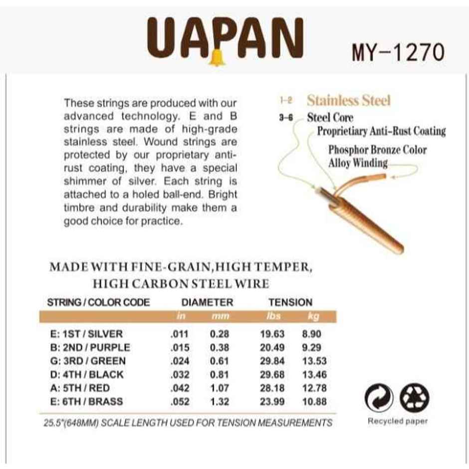 Uapan Acoustic Guitar 6 String & 2 Pick Set